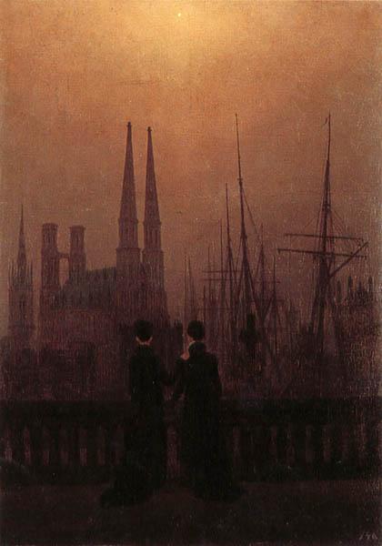 Caspar David Friedrich Harbor at Night oil painting image